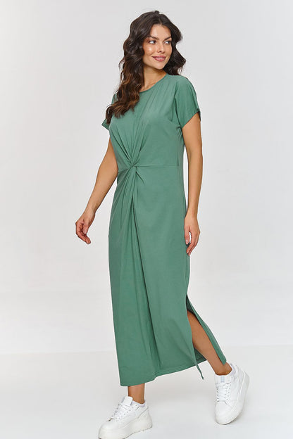 Makadamia Women's luxury maxi dress featuring elegant side slit and delicate waist gathering, perfect for both casual and formal occasions.
