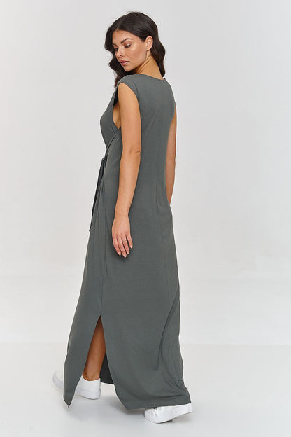 Luxurious Makadamia maxi dress in light viscose knit, perfect for warm weather with a sophisticated minimalist design.