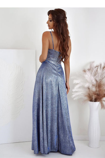 Elegant long dress featuring thin straps and a stunning back zipper by With You, perfect for evening receptions and luxurious outings.
