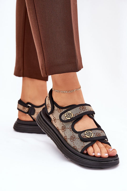 Elegant women's textile sandals with three velcro straps and a stylish patterned upper, designed by Step in Style, featuring a 3cm platform for comfort and stability.