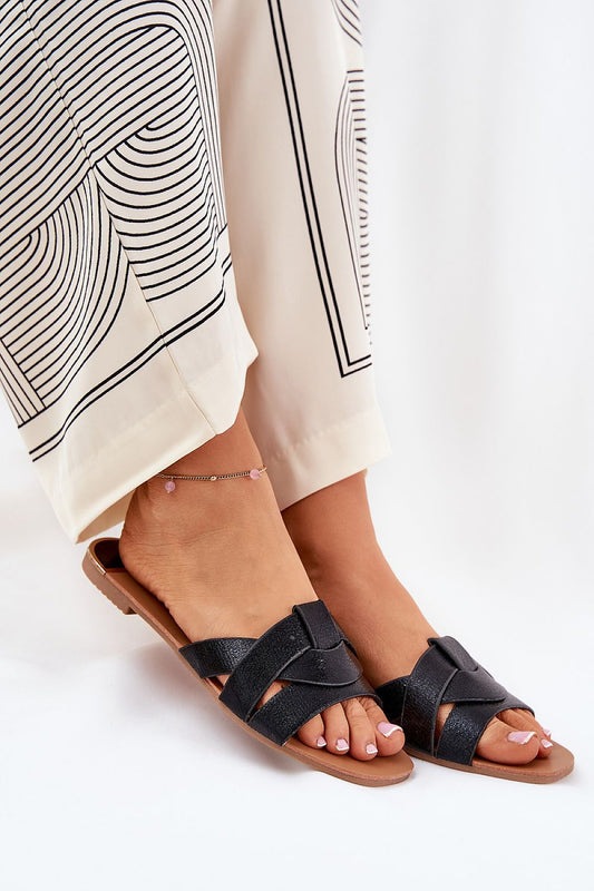 Elegant women's flat slippers with interlacing straps by Step in style, crafted from artificial leather for luxurious comfort.