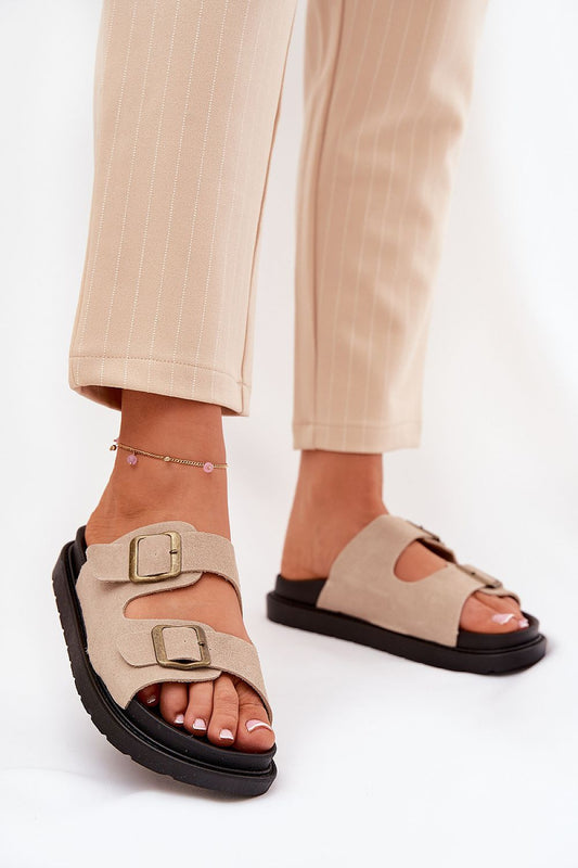Luxury eco-suede flip-flops by Step in Style featuring adjustable buckles and a stylish 3.5 cm platform, perfect for summer elegance.
