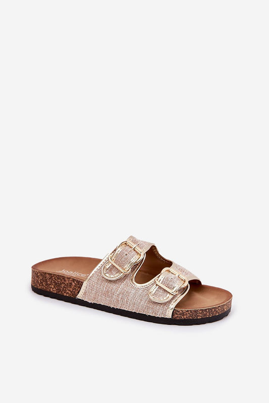 Close-up view of Step in Style's women's flip-flops featuring a modern cork platform and adjustable straps, ideal for summer wear.