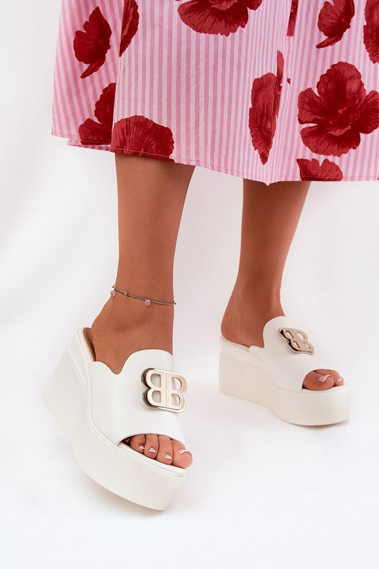 Elegant women's eco leather flip-flops with a 9cm wedge heel and platform, designed by Step in Style, perfect for summer footwear.