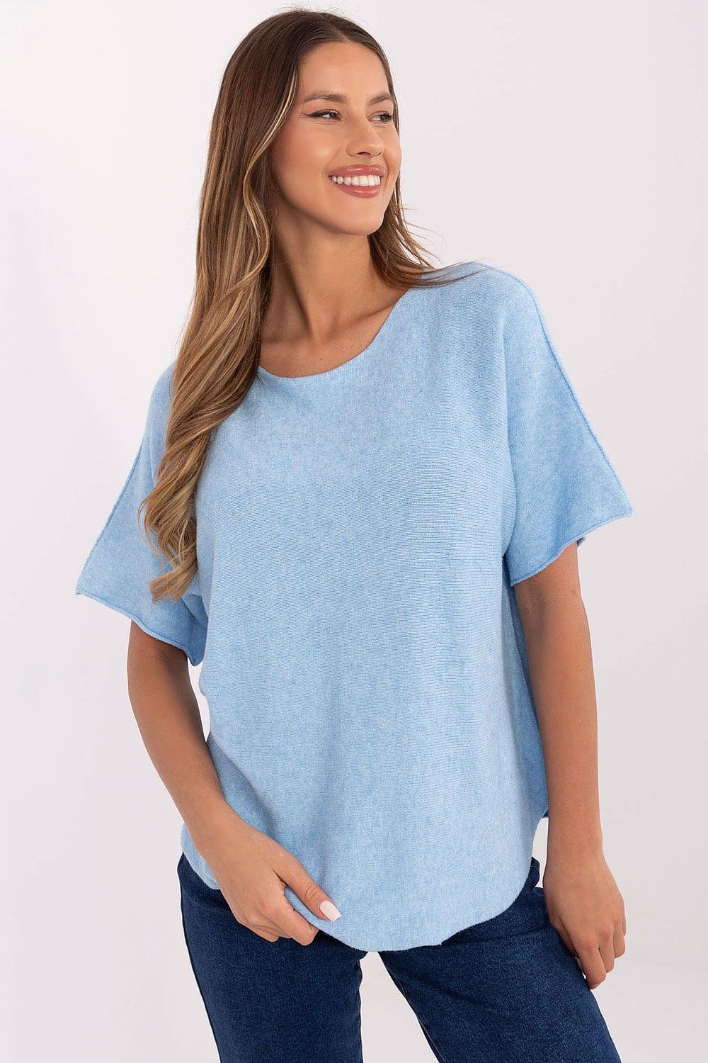 Luxury Italy Moda women's short sleeve sweater made from a soft viscose-polyester blend, featuring a reversible design for versatile styling, size EU 0.