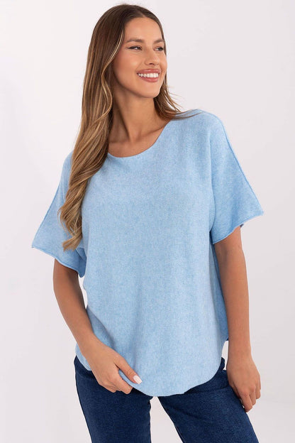 Luxury Italy Moda women's short sleeve sweater made from a soft viscose-polyester blend, featuring a reversible design for versatile styling, size EU 0.