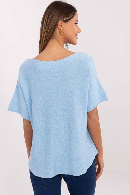 Elegant Italy Moda women's short sleeve sweater, made from a soft blend of viscose and polyester, versatile reversible design ideal for warm weather or layering under blazers.