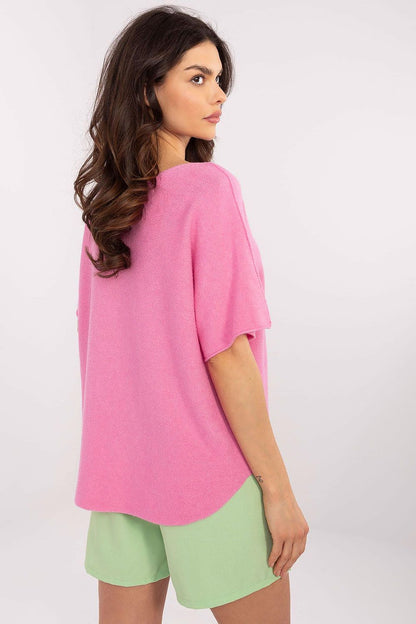 Stylish Italy Moda women's short sleeve sweater in an elegant design, crafted from a premium viscose-polyester blend, ideal for versatile day-to-night outfits.