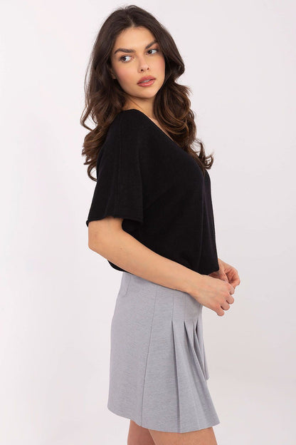 Elegant Italy Moda Women's Short Sleeve V-Neck Sweater showcasing a sophisticated smooth pattern and versatile colour options, ideal for layering or wearing solo in warm weather.