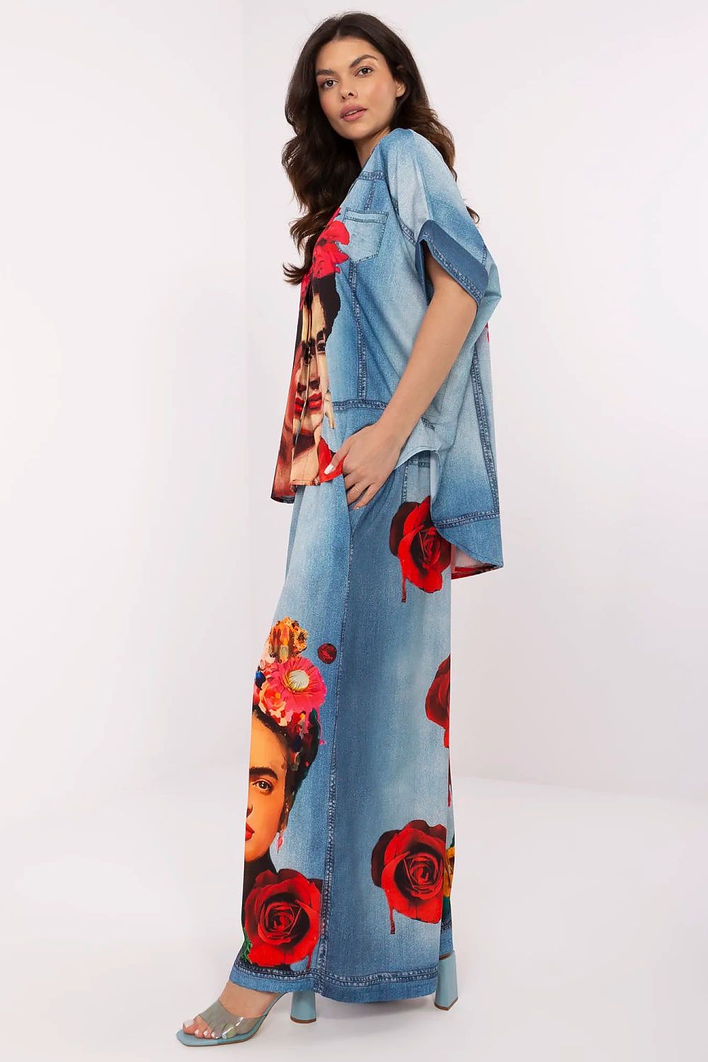 Elegant High Waist Palazzo Pants for Women by Italy Moda, featuring a lightweight viscose blend and colourful print, perfect for stylish everyday wear.