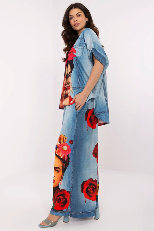 Elegant High Waist Palazzo Pants for Women by Italy Moda, featuring a lightweight viscose blend and colourful print, perfect for stylish everyday wear.
