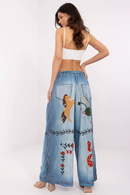 Full view of Italy Moda's colourful high waist palazzo pants, designed for ultimate comfort and fashionable everyday elegance.
