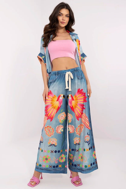 Elegant high waist palazzo pants for women by Italy Moda featuring a vibrant colourful print, perfect for chic everyday wear.