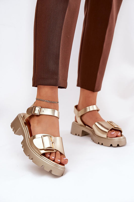 Luxurious eco leather women's sandals by Step in Style, featuring a stunning gold buckle, ideal for elegant summer outfits.