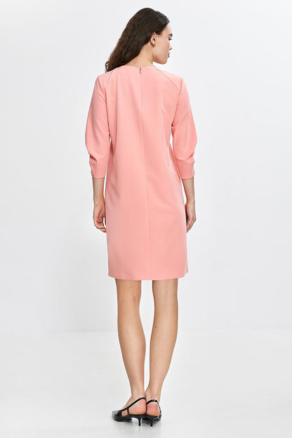 Comfortable knee-length dress by Nife in a stylish A-line silhouette, made from high-quality polyester, viscose, and spandex blend for a flattering fit.