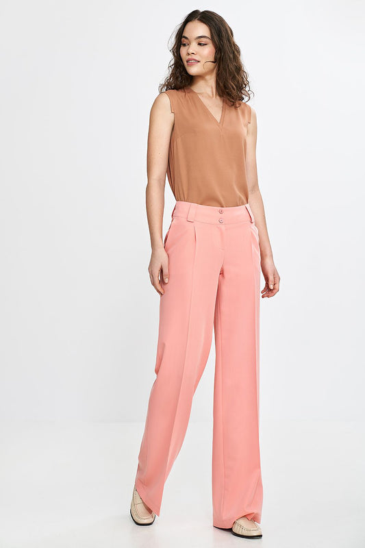 Stylish Nife women's trousers with wide legs, pressed creases, and a comfortable medium waist, perfect for creating a chic silhouette.