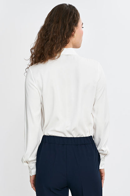 Elegant Women's Viscose Shirt by Nife featuring a scarf collar and long sleeves, in sizes EU 36-42, perfect for formal business settings and elegant outings.