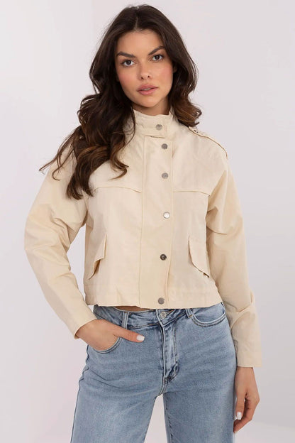 Luxury women's polyester windbreaker jacket by NM, featuring a stylish zipper closure and elegant epaulets, perfect for spring/summer fashion.