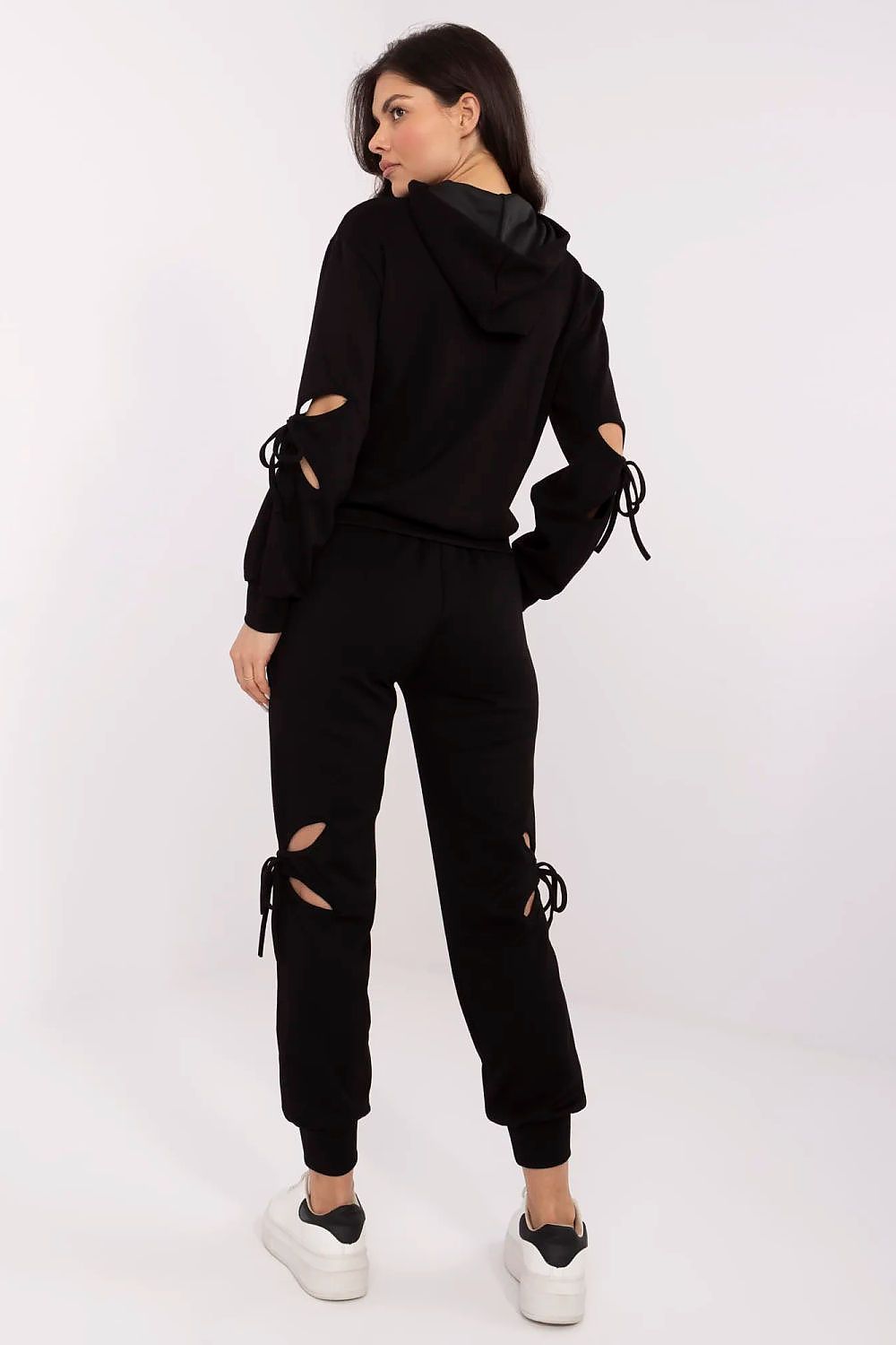 High-quality women's hoodie from NM featuring stylish long sleeves with slits and decorative ties, ideal for a casual chic look.