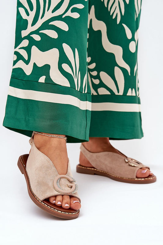 Elegant flat women's sandals by Step in Style featuring adjustable buckle strap, eco-leather insole, and decorative front detail, perfect for summer and available in EU sizes 36 to 41.