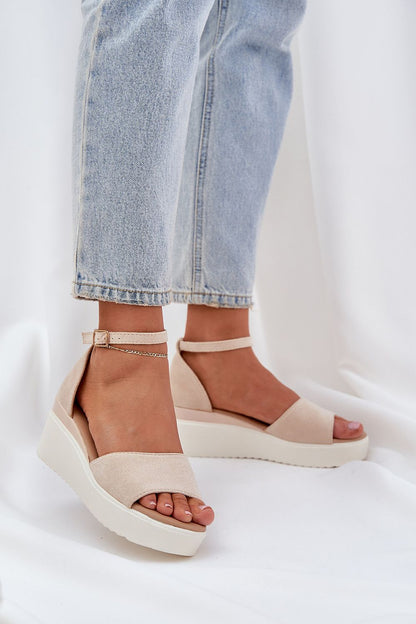 Luxurious Eco Suede Comfort Sandals from Step in Style, featuring an adjustable strap and a chic 7 cm wedge heel, perfect for stylish summer days.