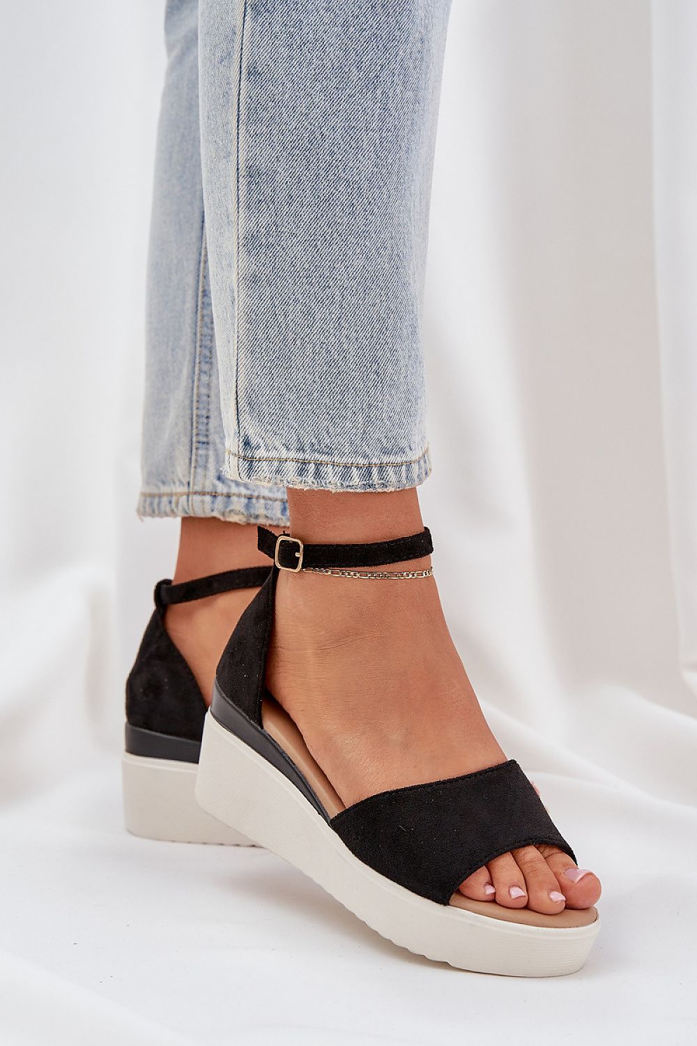 Step in Style Eco Suede Comfort Sandals in rich imitation leather with a soft insole and classy 7 cm wedge heel for stylish summer outings.