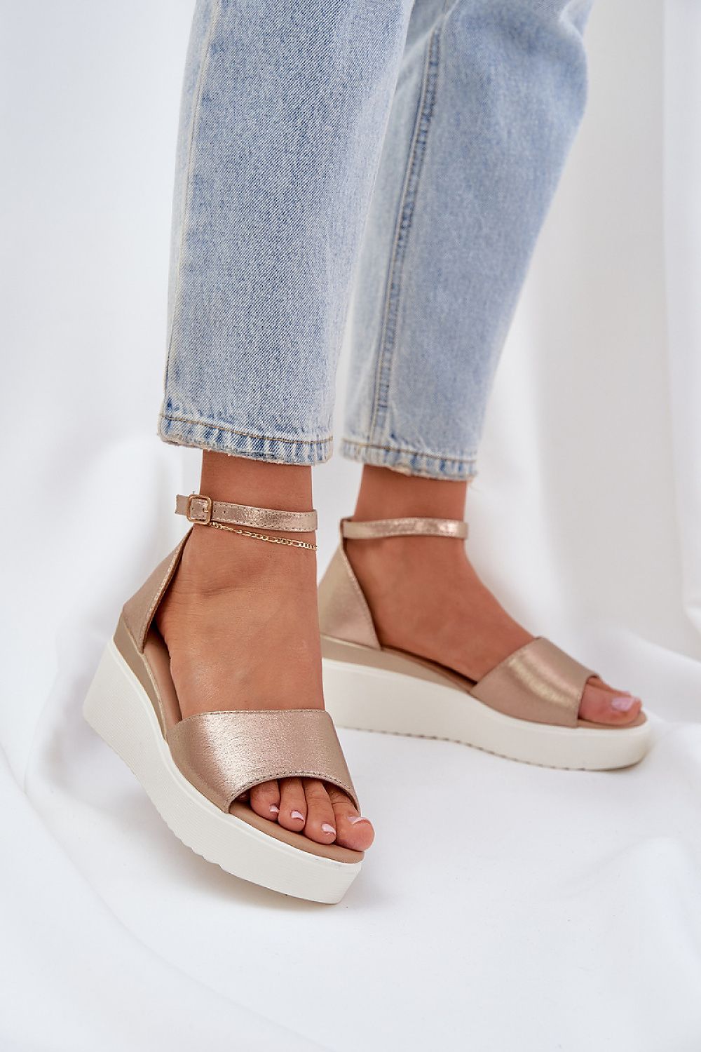 Elegant eco suede comfort sandals with adjustable strap by Step in Style, featuring a 7 cm wedge heel for a sophisticated look.