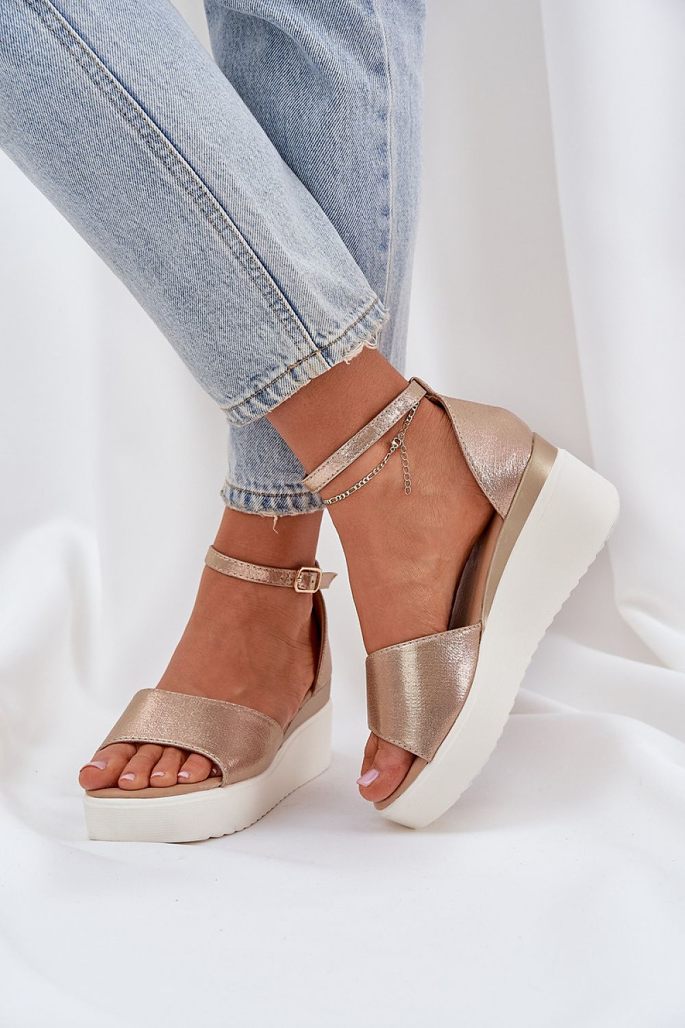 Luxury adjustable strap sandals by Step in Style, crafted from eco suede with 7 cm wedge heel for a refined summer ensemble.