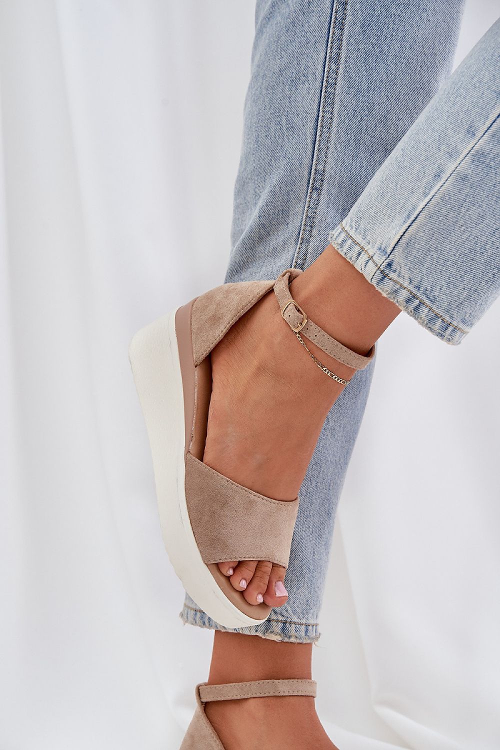 Elegant Eco Suede Comfort Sandals with 7 cm Wedge Heel, adjustable strap design by Step in Style, perfect for warm days, sizes EU 36-41, exemplifying luxury and comfort.