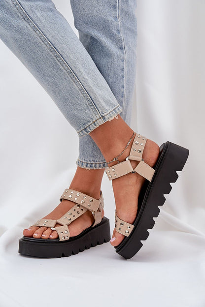 Side view of stylish women's sandals by Step in style, highlighting the Velcro fastening and eco leather material.