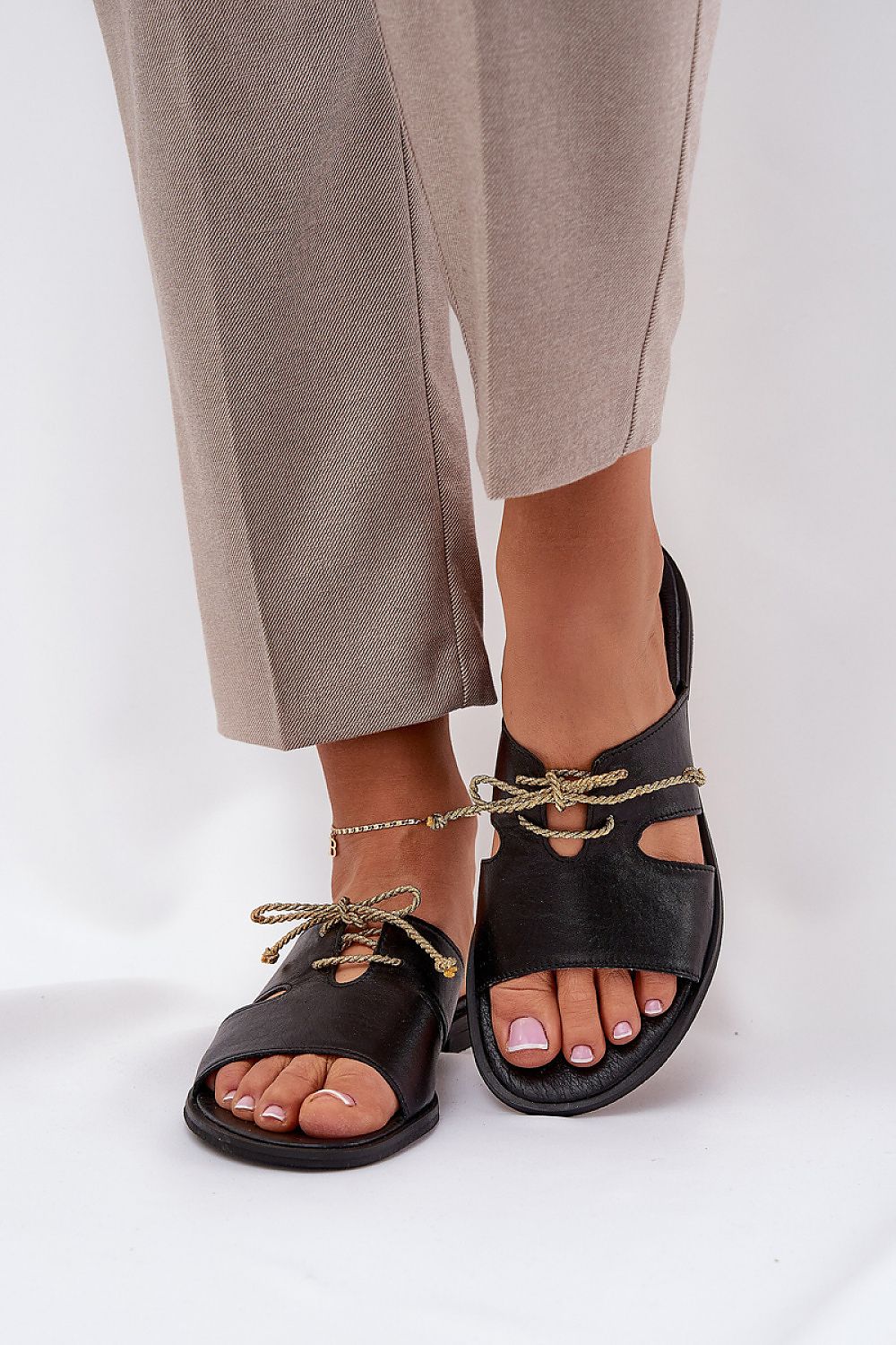 Elegant women's natural leather sandals by Step in Style featuring a luxurious golden cord detail, perfect for summer outfits. Available in EU sizes 35-41.