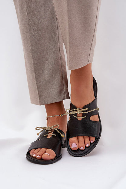Elegant women's natural leather sandals by Step in Style featuring a luxurious golden cord detail, perfect for summer outfits. Available in EU sizes 35-41.