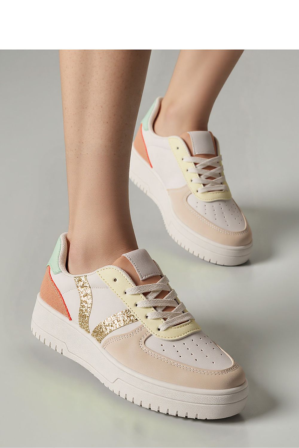 LORENEX Beige Sneakers by Inello featuring elegant gold accents, perfect for stylish casual and streetwear outfits.