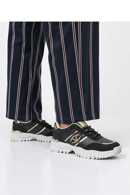 Elegant Women's Blush Black Sneakers with Gold Accents by Inello, showcasing a stylish design with a contrasting white sole and eco-leather detailing, perfect for urban luxury and casual outfits.