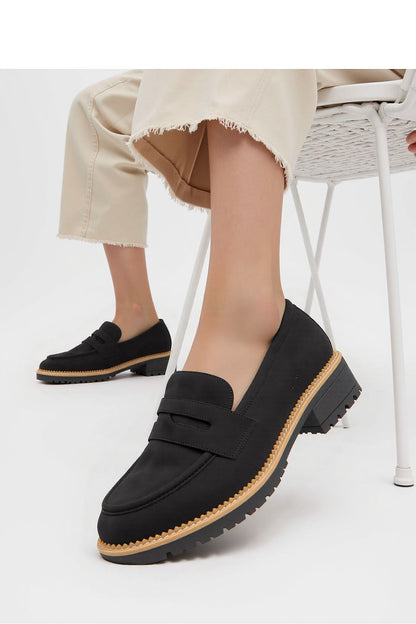 Lorien Black Moccasins by Inello, featuring luxurious faux suede upper and elegant beige sole, perfect for stylish everyday wear.