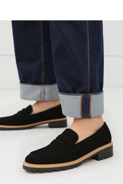 Lorien Black Moccasins by Inello, featuring luxurious faux suede material with an elegant beige sole, perfect for stylish comfort in any occasion.