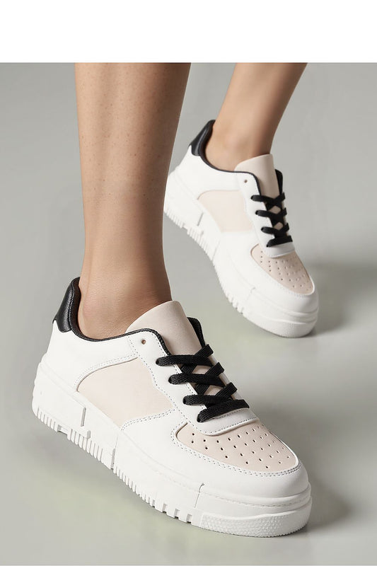 Stylish VEXANA beige perforated sneakers for men and women, showcasing urban elegance with synthetic leather finish, by Inello.