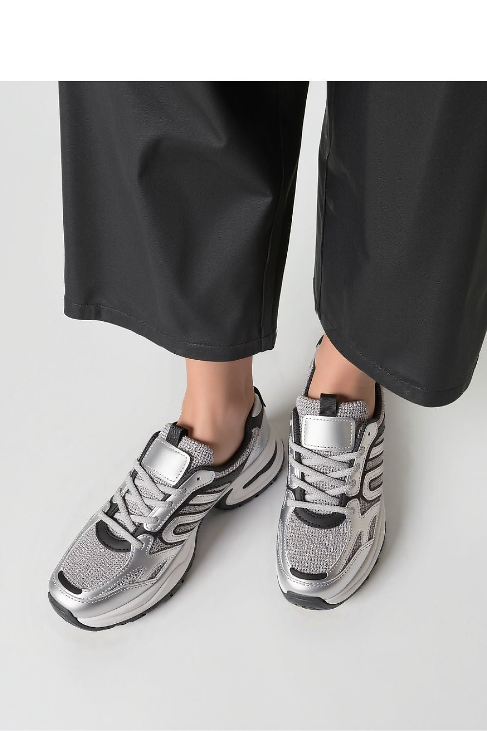 Luxury YNOVA silver metallic sports sneakers by Inello, showcasing breathable mesh upper and eco-friendly design for ultimate comfort and style.