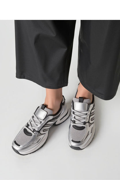 Luxury YNOVA silver metallic sports sneakers by Inello, showcasing breathable mesh upper and eco-friendly design for ultimate comfort and style.