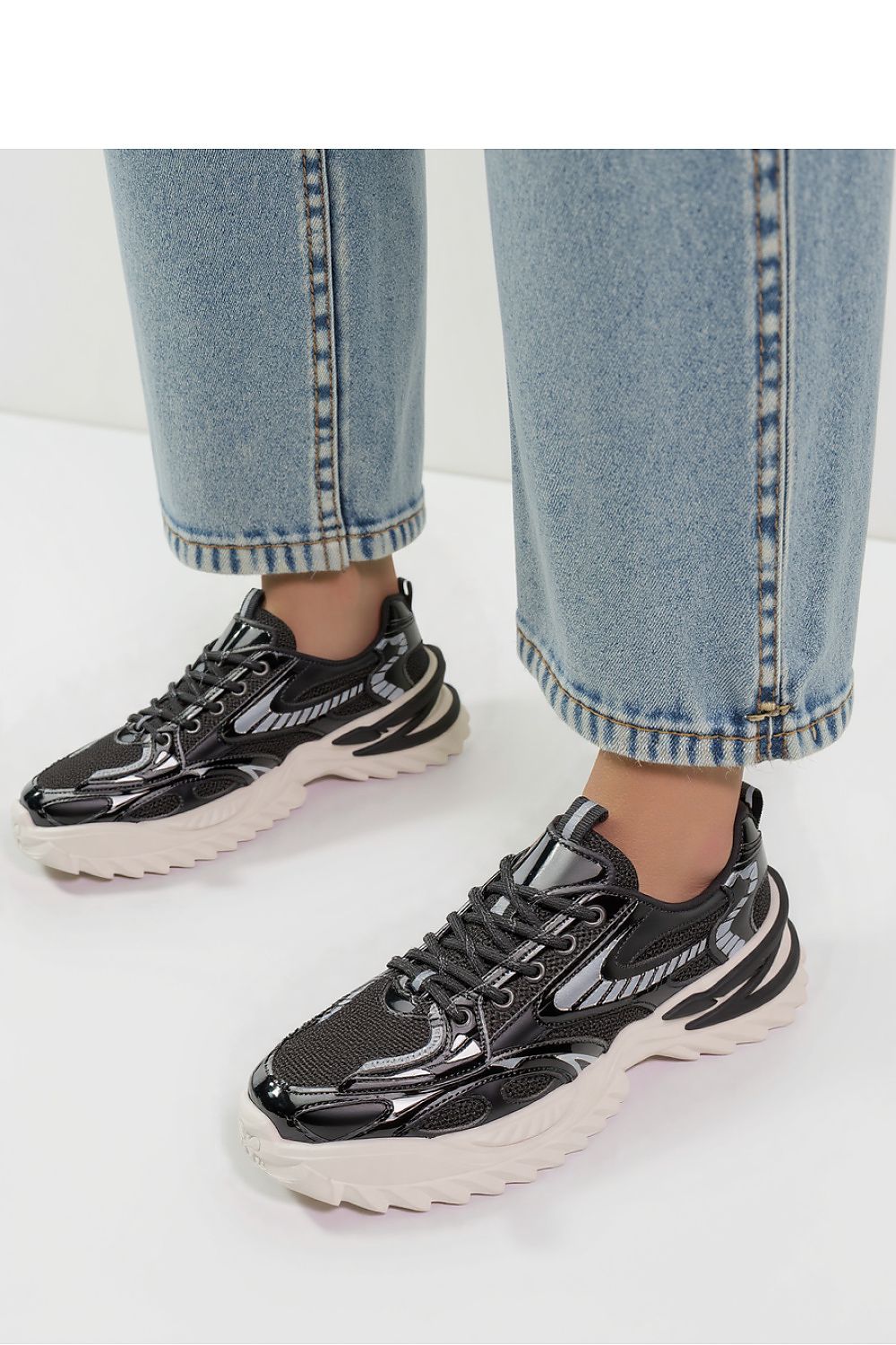 Close-up of JAYDEN Black Sport Sneakers by Inello, featuring high-quality synthetic leather and mesh materials for superior comfort and style.