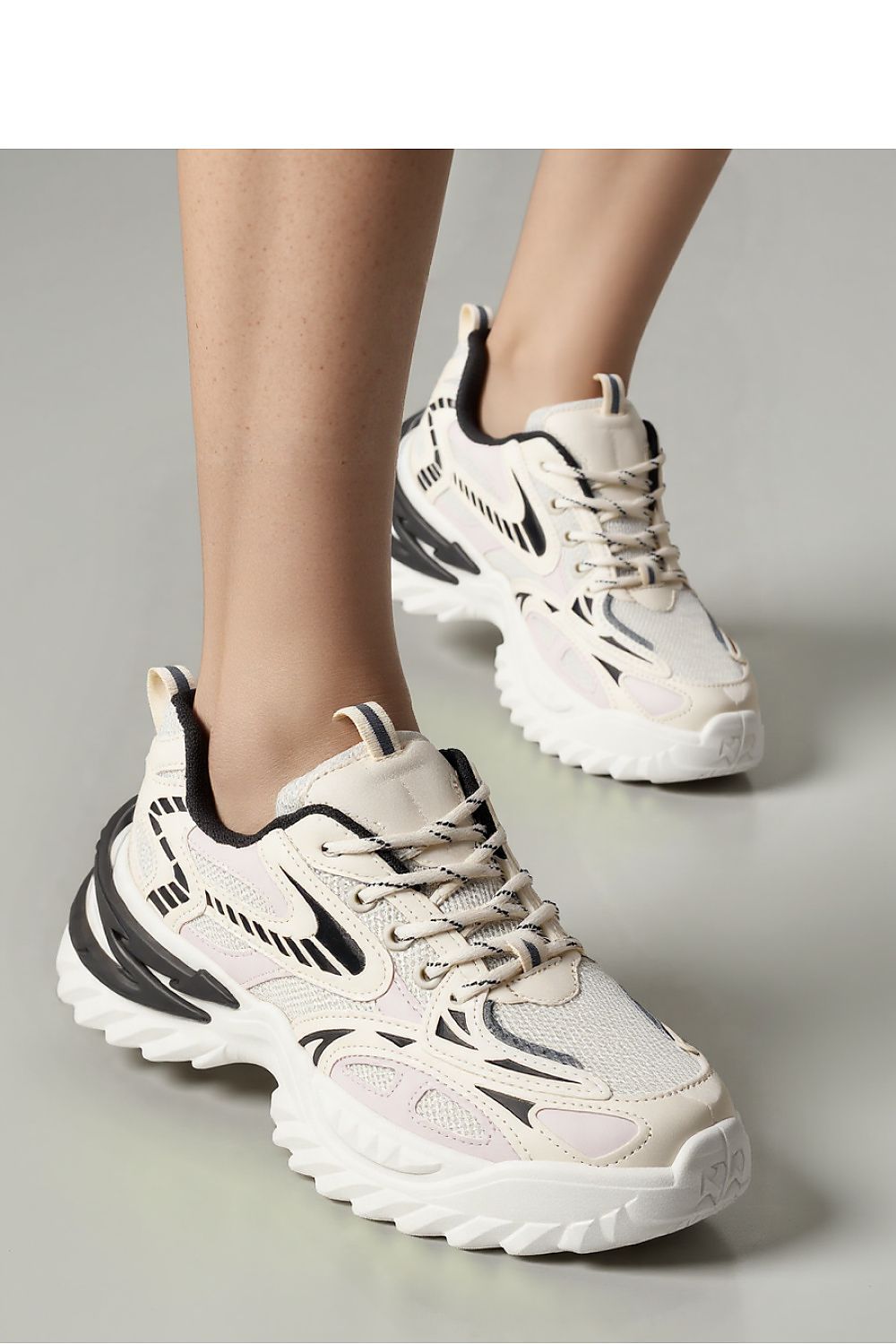 JAYDEN Beige Sport Sneakers for Men and Women by Inello, featuring a bold design with breathable mesh and faux leather, ideal for stylish streetwear and athletic outfits. Sizes range from 36 to 45.