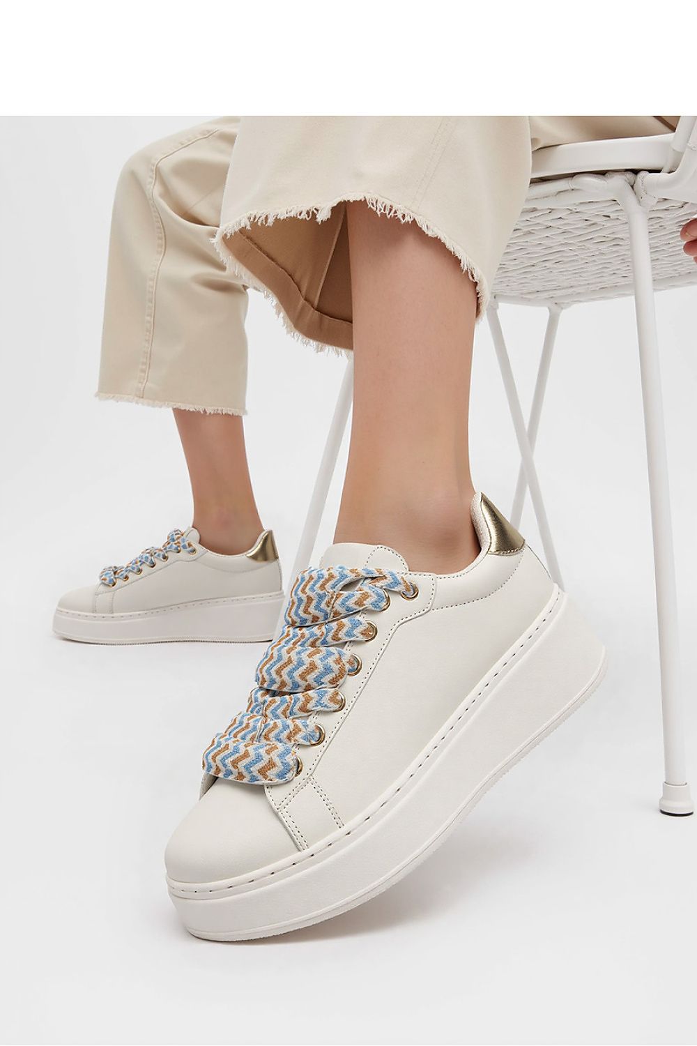 Zarax Beige Elegant Platform Sneakers with Patterned Laces by Inello, showcasing a stylish design perfect for luxury casual wear.
