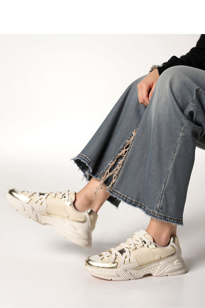 Inello Celeste Beige Sneakers featuring elegant gold accents, designed with a stylish chunky sole and crafted from eco-friendly materials, perfect for adding sophistication to any outfit.