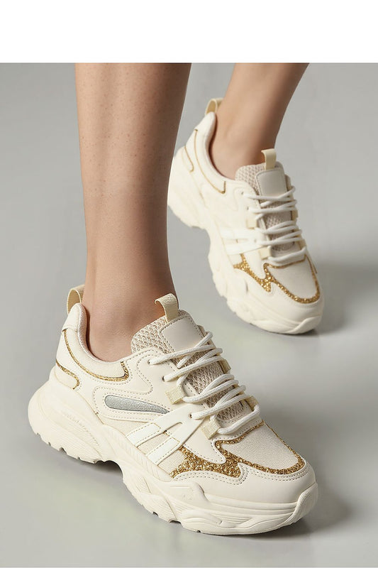 Vega Beige Sport Sneakers by Inello featuring elegant golden glitter details, showcasing a luxurious sporty design.