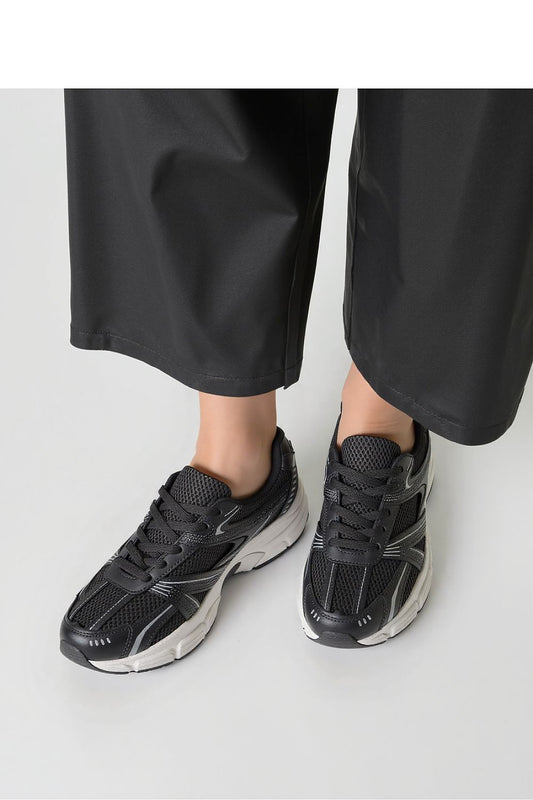 Close-up of Inello Dynamic Black Sports Sneakers featuring lightweight textile and faux leather for a stylish, breathable wear.