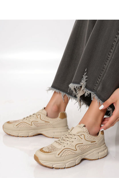 Elegant Inello Stellar beige sport sneakers, crafted from eco-leather and textile materials, ideal for fashion-forward women.