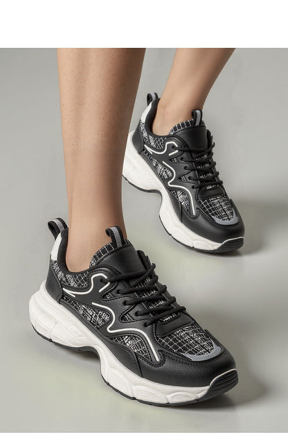 Stellar Black Urban Sport Sneakers for men and women by Inello, featuring a chic eco-leather and textile design, showcasing modern style with white and silver accents.
