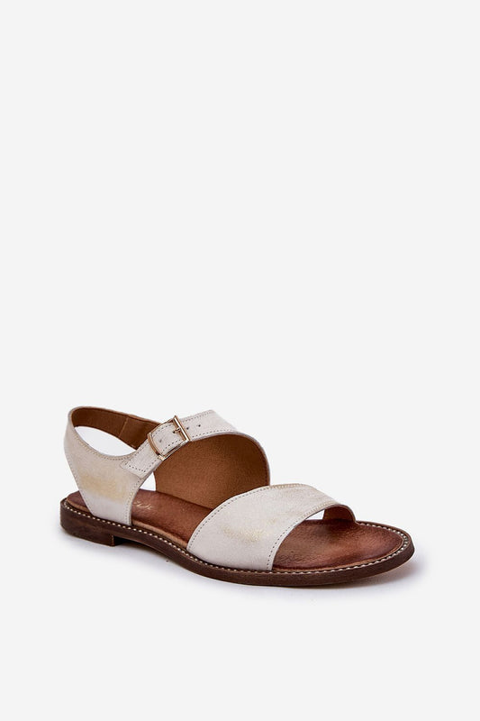 Elegant luxury women's natural leather sandals by Step in Style featuring a flat heel and adjustable buckle, perfect for summer days.