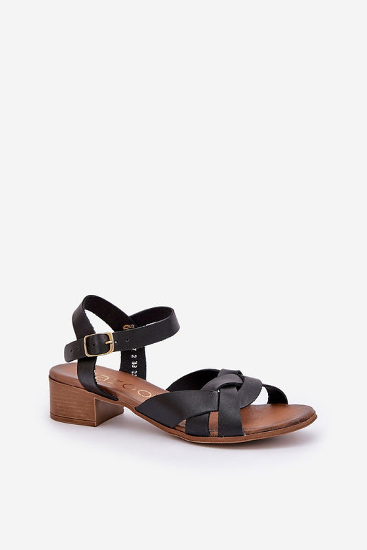 Elegant black natural leather heel sandals for women by Step in Style, featuring adjustable straps and a low block heel, ideal for summer outings.
