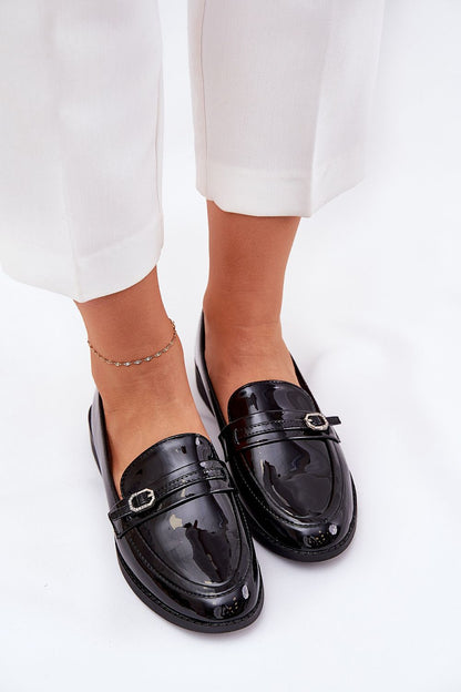 Elegant women's eco leather loafers by Step in Style featuring a glossy finish and decorative buckle, designed for sophisticated everyday wear.